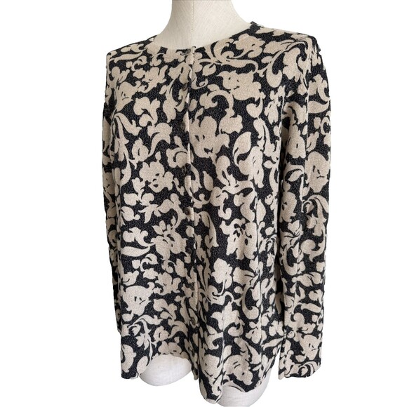 Charter Club Cardigan Sweater Black & Tan Floral Metallic Woman 2X - Picture 12 of 13